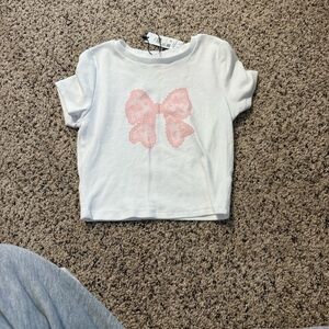 Garage White and Pink Bow Tee